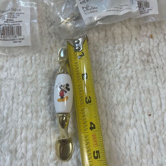 NEW set of 6 Allen +Roth  Mikey Mouse White porcelain & polish brass Drawer pull - Picture 5 of 8